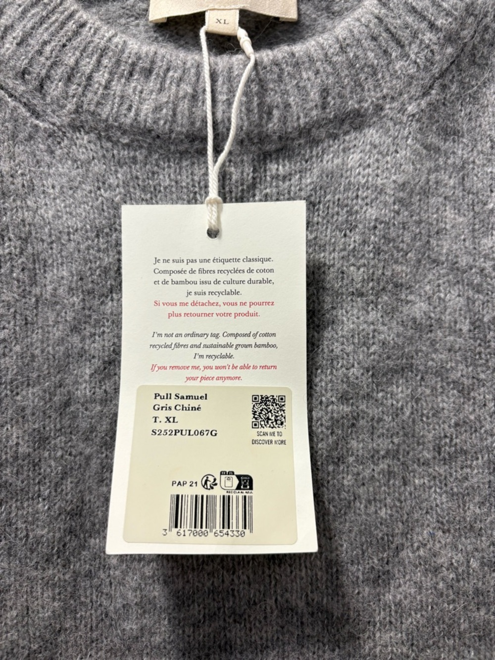 Sezane Samuel Jumper Mottled Gray Size XL NWT - Picture 3 of 4